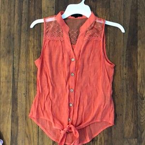 Button up front tie tank top